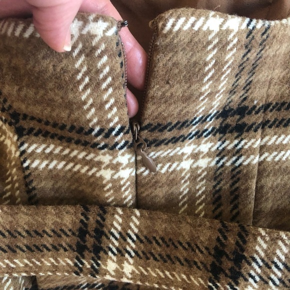 Anthropologie Brown Plaid Strapless Dress with Black Coat - Picture 11 of 16